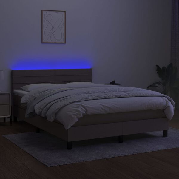 vidaXL Cama box spring colch&atilde;o/LED 140x200 cm tecido cinza-acastanhado
