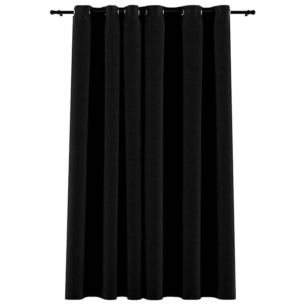 vidaXL Cortina opaca aspeto de linho com ilhós 290x245 cm preto