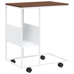 vidaXL Mesa de apoio c/ rodas 55x36x63,5cm derivados de madeira branco