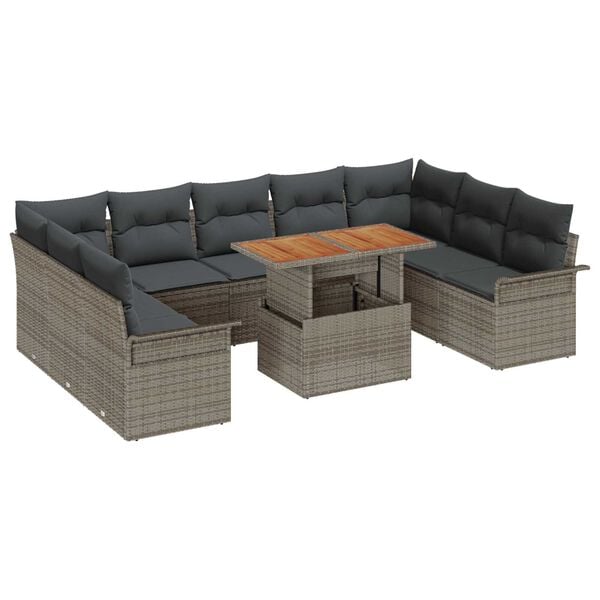 vidaXL Conjunto de Sof&aacute; de Jardim 10 pcs Cinzeto Rattan Sint&eacute;tico