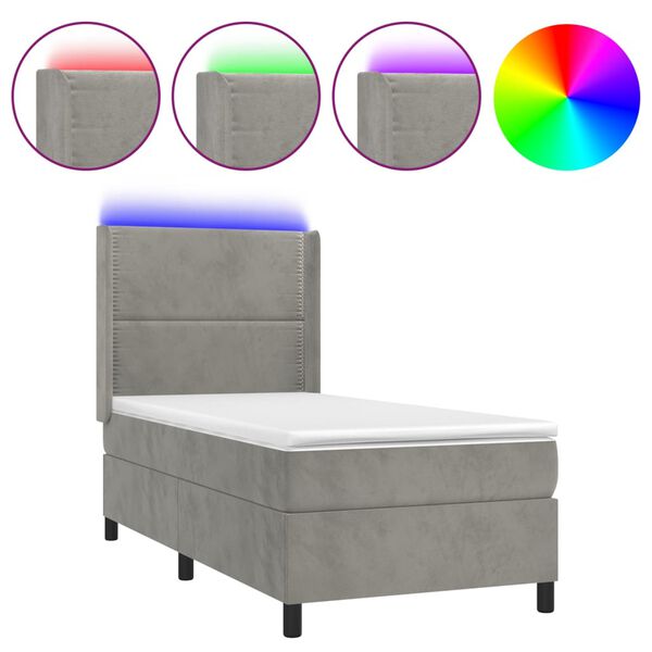 vidaXL Cama box spring c/ colch&atilde;o/LED 90x190 cm veludo cinzento-claro