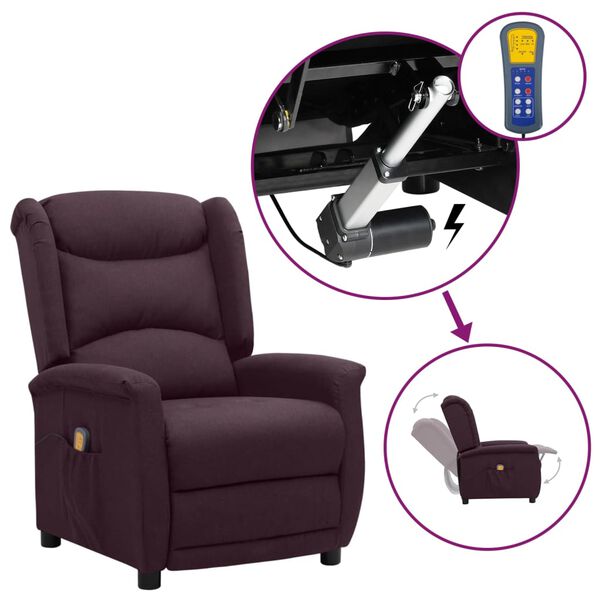 vidaXL Poltrona elevat&oacute;ria de massagens tecido roxo