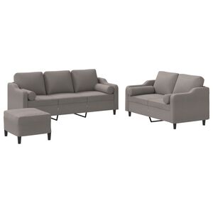 vidaXL 3 pcs conjunto de sof&aacute;s com almofadas tecido cinza-acastanhado