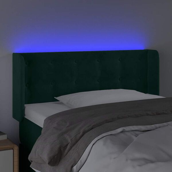 vidaXL Cabeceira cama c/ luzes LED veludo 103x16x78/88 cm verde-escuro
