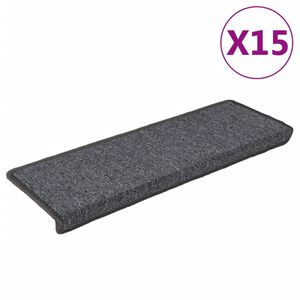 vidaXL Tapetes de escada 15 pe&ccedil;as 65x21x4 cm cinza escuro com borda retangular