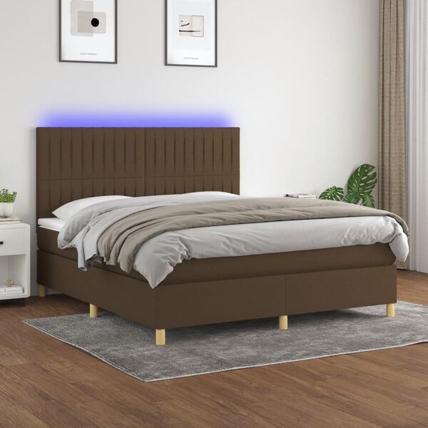 vidaXL Cama box spring c/ colch&atilde;o/LED 160x200cm tecido castanho-escuro