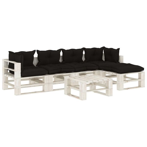 vidaXL 6 pcs conjunto lounge de jardim em paletes c/ almofad&otilde;es preto