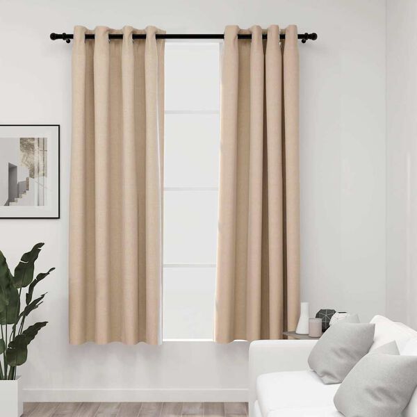 vidaXL Cortinas opacas aspeto linho c/ ilh&oacute;s 2 pcs 140x175 cm bege