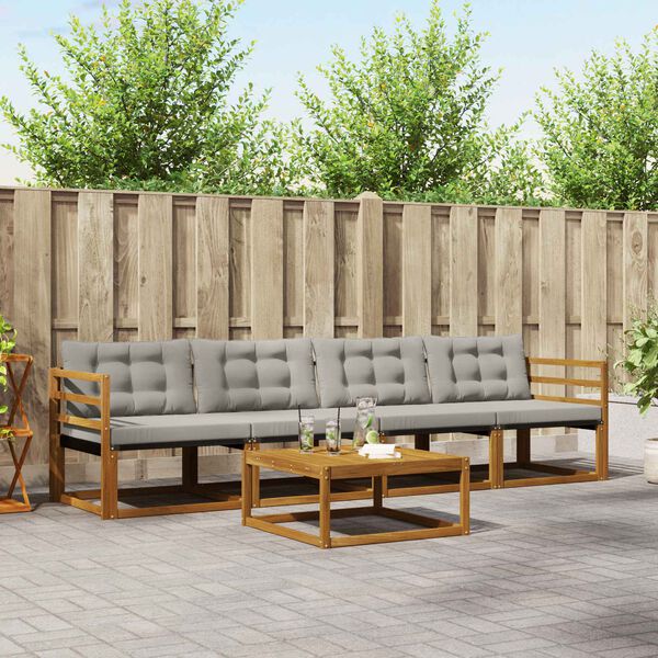 vidaXL Conjunto de Sof&aacute;s para Exterior 5 pcs Cinza Natural e Claro