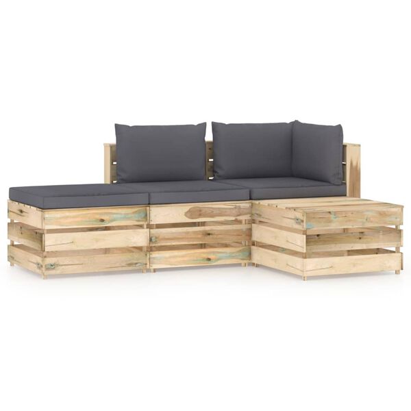 vidaXL 4 pcs conj. lounge jardim c/ almofad&otilde;es madeira impreg. verde