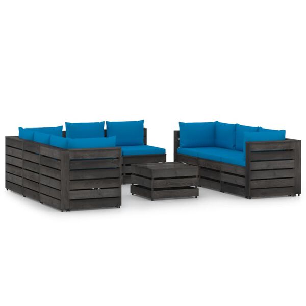 vidaXL 9 pcs conj. lounge jardim + almofad&otilde;es madeira impreg. cinzento