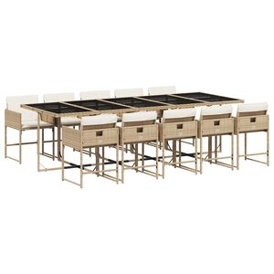 vidaXL 11 pcs conjunto de jantar p/ jardim com almofad&otilde;es vime PE bege