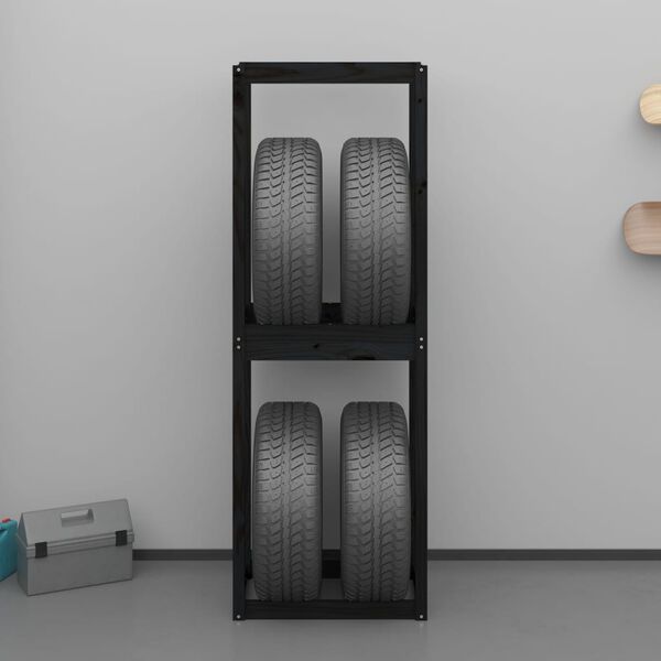 vidaXL Prateleira para pneus 63x40x180cm madeira de pinho maci&ccedil;a preto