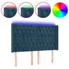 vidaXL Cabeceira cama c/ luzes LED veludo 147x16x118/128cm azul-escuro