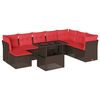 vidaXL Conjunto de sof&aacute; de jardim com 9 pe&ccedil;as e almofadas em rattan sint&eacute;tico marrom
