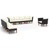 vidaXL 9 pcs conj. lounge jardim vime PE e madeira de eucalipto preto