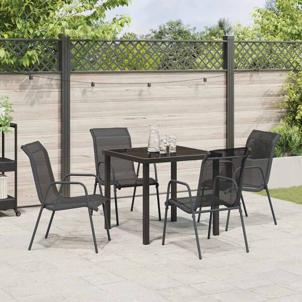 vidaXL Conjunto de Jantar para Jardim 5 pcs Preto A&ccedil;o revestido a p&oacute;
