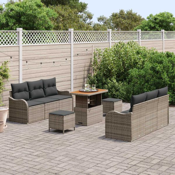 vidaXL Conjunto de Sof&aacute; de Jardim com almofada 9 pcs Cinzeto
