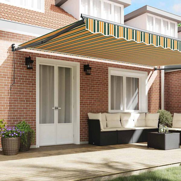 vidaXL Toldo Retr&aacute;til Verde e Amarelo 500 &times; 300 cm Poli&eacute;ster, Metal