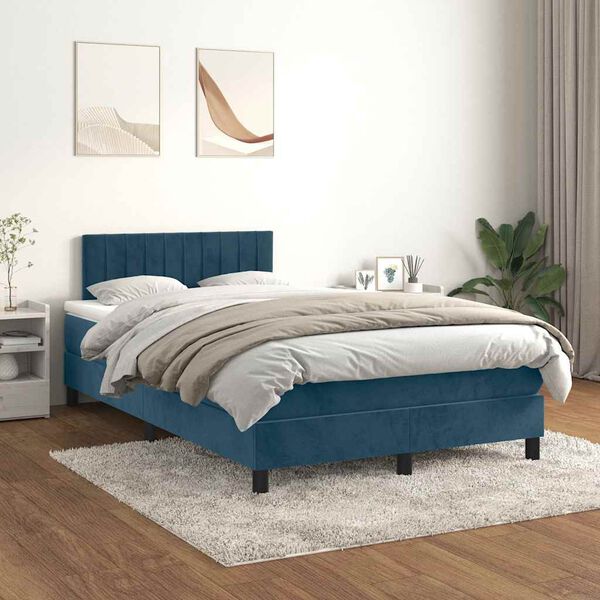vidaXL Cama boxspring com colch&atilde;o 120x200 cm veludo azul-escuro