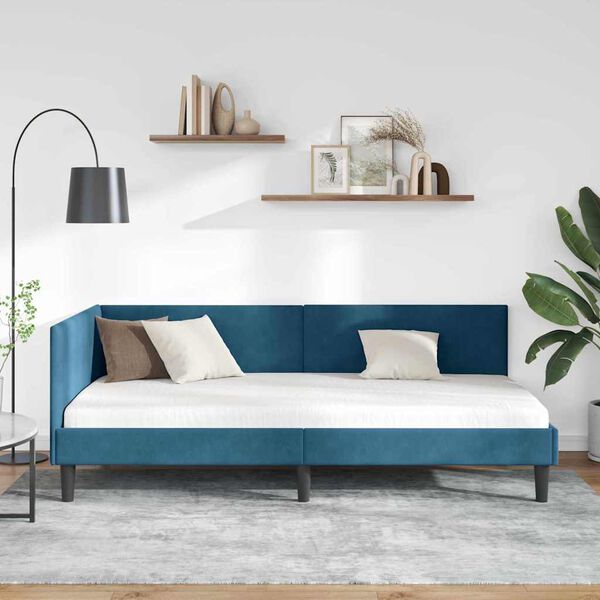 vidaXL Estrutura de Cama de Canto com cabeceira Azul 90 cm x 190 cm