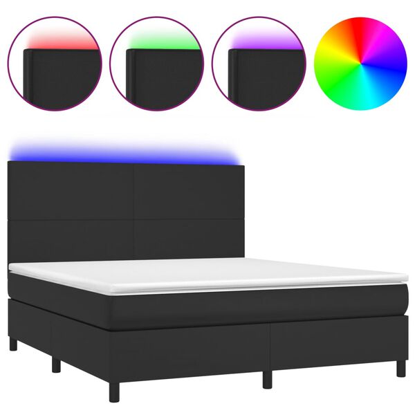 vidaXL Cama box spring c/ colch&atilde;o/LED 180x200cm couro artificial preto