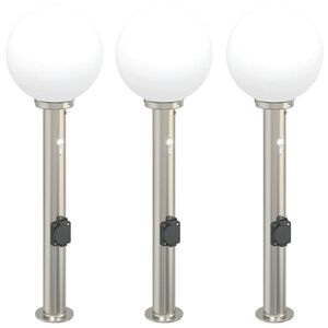 vidaXL Lumin&aacute;rias de balizamento com sensor e tomada, 3 pe&ccedil;as, 80 cm, a&ccedil;o inoxid&aacute;vel, IP44