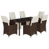 vidaXL 7 pcs conjunto bistr&ocirc; de jardim c/ almofad&otilde;es vime PE castanho