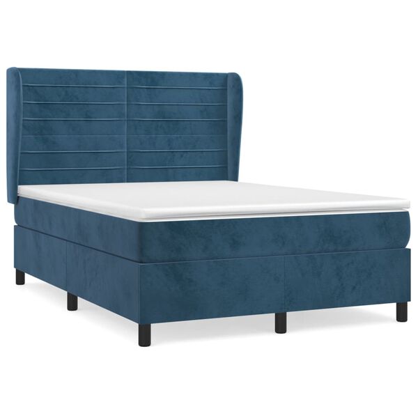 vidaXL Cama com molas/colch&atilde;o 140x190 cm veludo azul-escuro