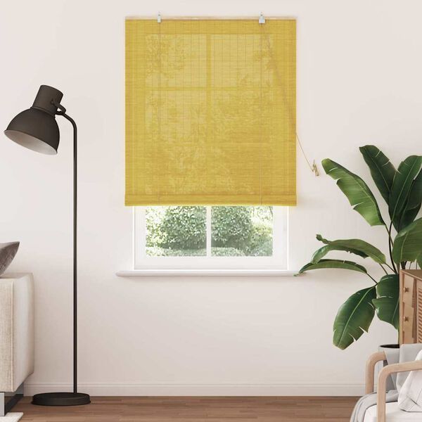 vidaXL Estores de rolo com cortinas Manual Amarelo 100 x 220 cm Bambu
