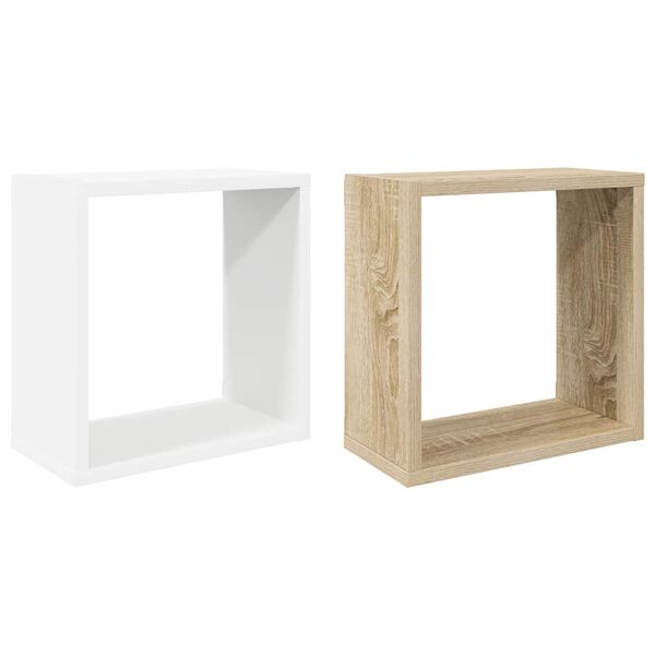vidaXL Prateleiras parede forma de cubo 2 pcs 30x15x30cm branco/sonoma