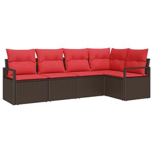 vidaXL Conjunto de Sof&aacute; de Jardim 5 pcs Marrom e Vermelho vime PE