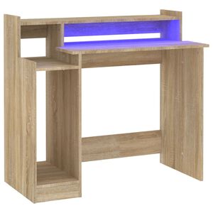 vidaXL Secret&aacute;ria com luzes LED 97x45x90 cm madeira processada sonoma