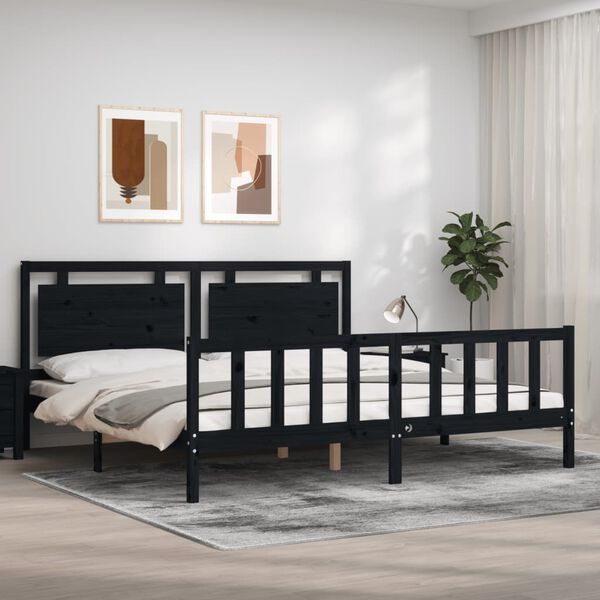vidaXL Estrutura de cama com cabeceira 200x200 cm madeira maci&ccedil;a preto