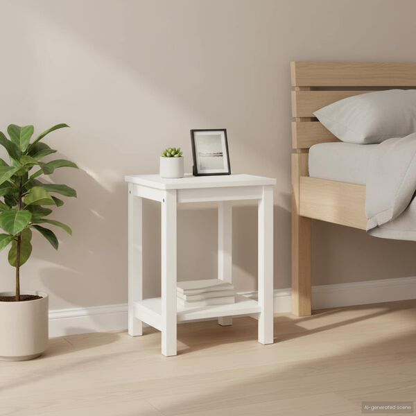 vidaXL Mesa de cabeceira 35x30x47 cm madeira de pinho maciça branco