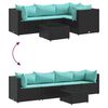 vidaXL 5 pcs conjunto lounge de jardim c/ almofadões vime PE preto