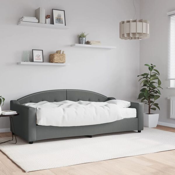 vidaXL Sof&aacute;-cama com colch&atilde;o 90x190 cm tecido cinzento-escuro