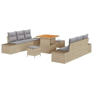 vidaXL Conjunto de Sof&aacute; de Jardim 9 pcs Bege Rattan Sint&eacute;tico