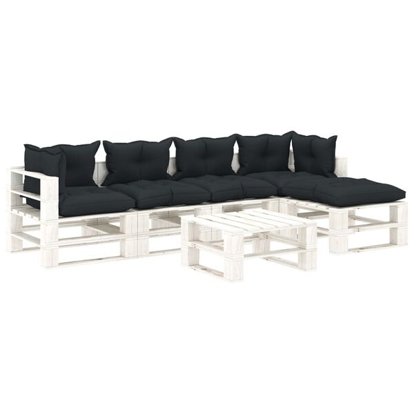 vidaXL 6pcs conj. lounge jardim paletes + almofad&otilde;es madeira antracite