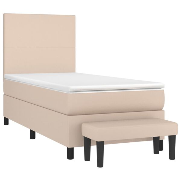 vidaXL Cama com molas/colch&atilde;o 90x200 cm couro artificial cappuccino