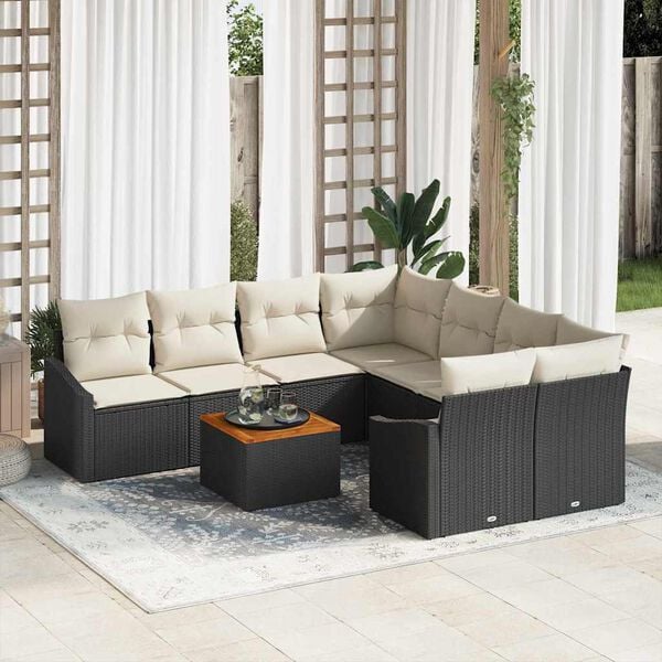 vidaXL Conjunto de Sof&aacute; de Jardim 9 pcs Preto Rattan Sint&eacute;tico
