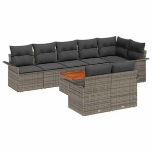 vidaXL Conjunto de Sof&aacute; de Jardim com almofada 9 pcs Cinzeto vime PE