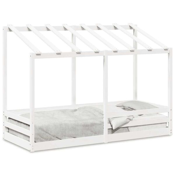 vidaXL Cama infantil com telhado 75x190 cm pinho maci&ccedil;o branco