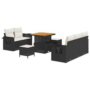 vidaXL Conjunto de Sof&aacute; de Jardim 10 pcs Preto e Creme vime PE