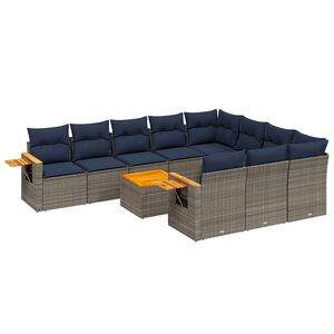 vidaXL 11 pcs conjunto sof&aacute;s de jardim c/ almofad&otilde;es vime PE cinzento