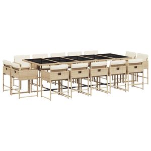 vidaXL 15 pcs conjunto de jantar p/ jardim com almofad&otilde;es vime PE bege
