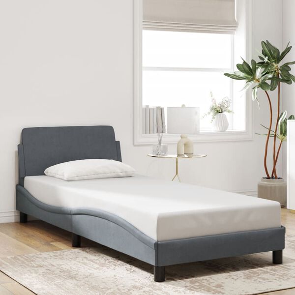 vidaXL Estrutura de cama Dover 90x190 cm veludo cinzento-escuro