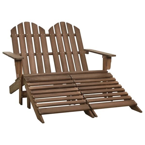 vidaXL Cadeira de jardim e otomano Adirondack 2 lugares abeto castanho
