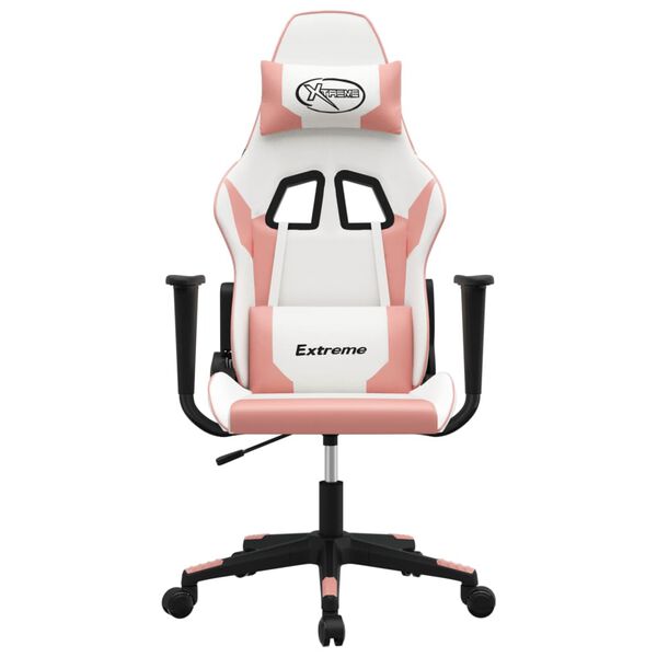 vidaXL Cadeira gaming couro artificial branco e rosa