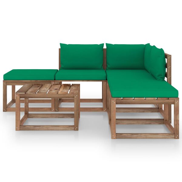 vidaXL 6 pcs conjunto lounge de jardim c/ almofad&otilde;es verdes